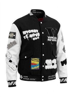 Vanguard RD'S DOG Black & White Varsity Jacket Size Medium